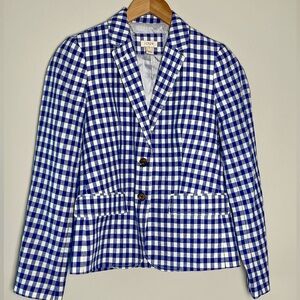 J. Crew | Blue Gingham Linen Blend Blazer Preppy Academia Spring Office